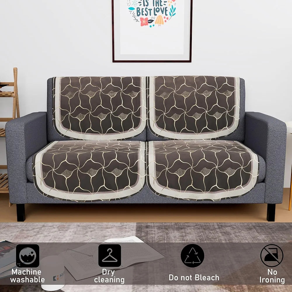 Kuber Industries Set of 4 Durable 2 Seater Sofa Cover for Living Room | Easy Machine Washable Sofe ke cover for Protection & Comfort for Home Furniture | Arabica Look - Brown & Golden Foil